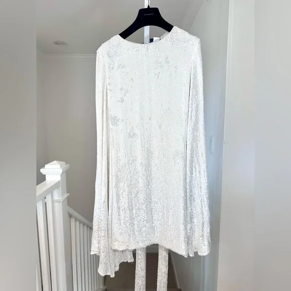 NWT Caroline Constas White Sequin Anya Party Dress Bell Sleeve S/M $895  Retail - threedaughtersproperties.com